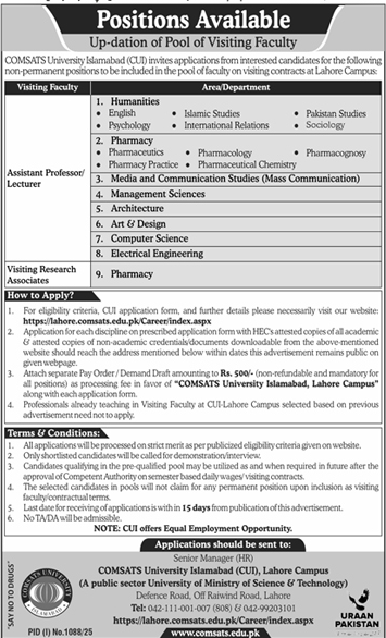Jobs in COMSATS University Islamabad